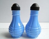 Vintage Fire King Fired On Blue Salt & Pepper Shakers