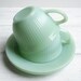 Vintage 2 Fire King Jadite Jane Ray Teacups & Saucers