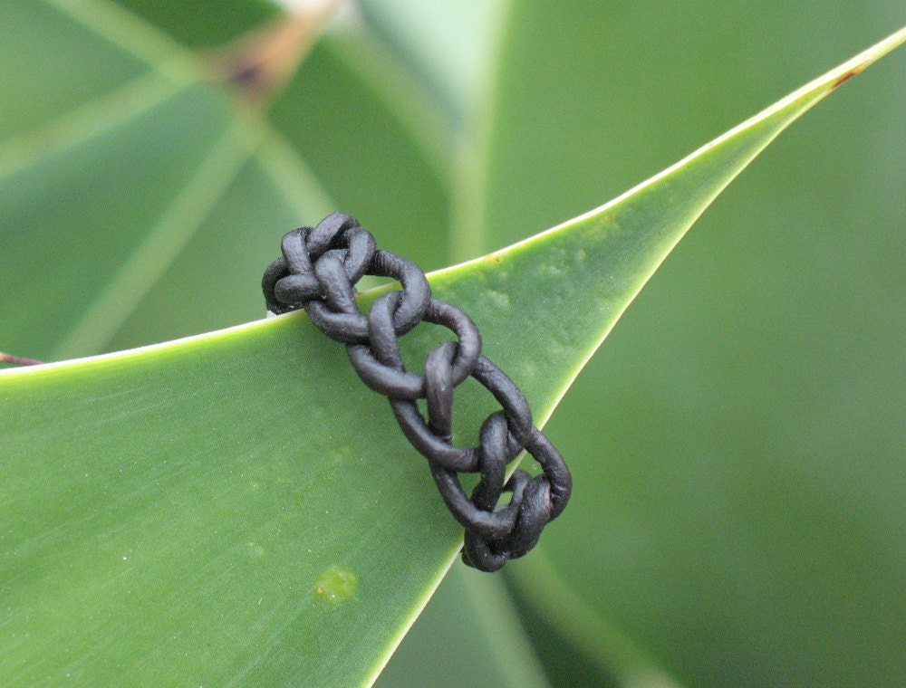 Black leather loop ring (size 10-11)