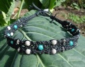 Handcrafted Jewelry, Knotted Black Hemp Macramé Beaded Choker