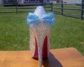 Handmade Genuine Swarovski Crystal Shoes With Something Blue Bow