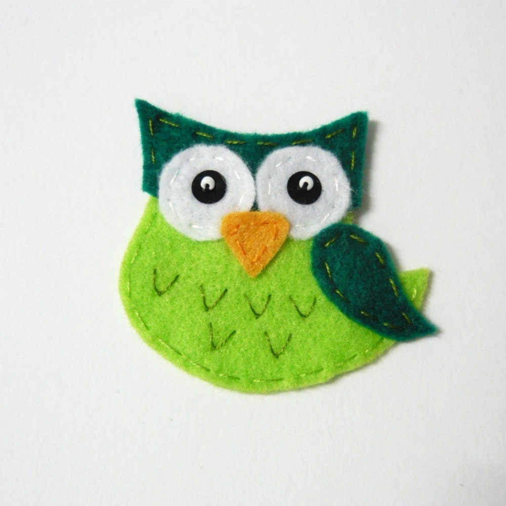 1pc - Green Side Owl Felt Applique -  50x53mm - made to order