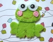 1pc - Green Frog Felt Applique - 57x52mm - made to order
