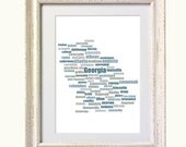Georgia City Map, Typography Art print. 8x10 on A4 Archival Matte Paper.