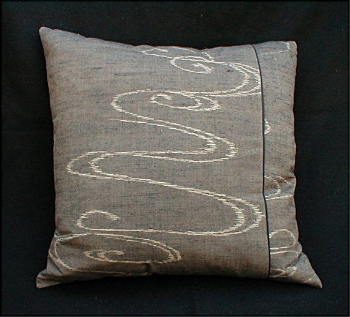 Vintage Silk Kimono Pillow - Charcoal Gray with Waves 18 x 18 - FREE Shipping