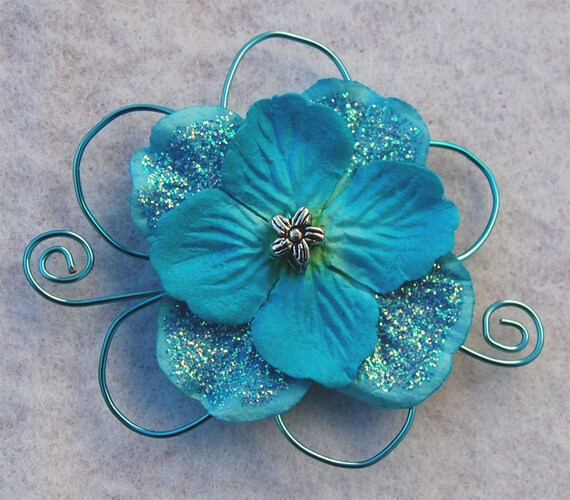 1 Blue Scrapbook Flower Embellishment by Designed2Inspire on Etsy