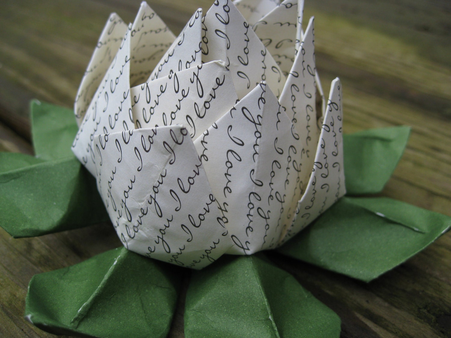 I LOVE YOU Origami Lotus. Unique Mother's Day Gift, Wedding Decoration, Favor. Just Because. Under 10