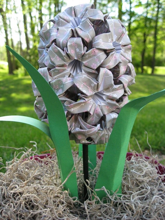 Buy unique gifts - Hyacinth Flower In Fuschia Pot. Grey &amp; Pink Cherry Blossom Flowers. Mother's Day, Unique Gift, Wedding Decoration. Special Orders Welcome.