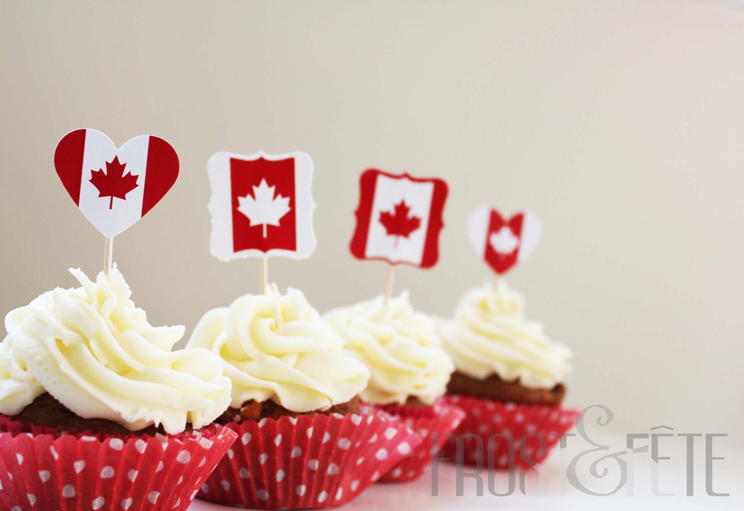 Printable file of 'Oh Canada' red and white cupcake toppers - FrostandFete