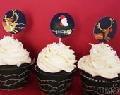 Rudolph the Red-Nosed Reindeer cupcake set, includes toppers, wrappers and sprinkles