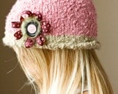 Pink Cashmere Blend Cloche Hat with Ribbon Flower and Button Detail