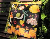 14" x 14" Farmers Market Whimsical Woodland mushroom Snail PILLOW COVER