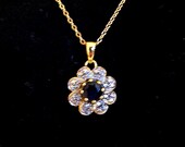 Sapphire Flower Necklace 18K GP Sterling Silver Jewelry