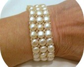 White Pearl Bracelet, Bridal Wedding Cuff Jewelry