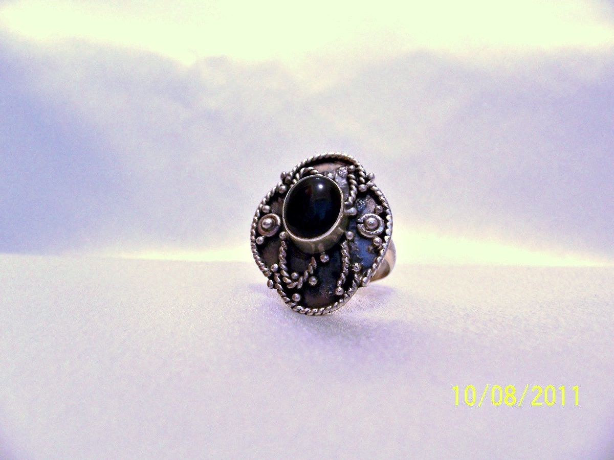 Vintage Ring Black Onyx Sterling Silver Jewelry