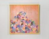 Glitter Mountain, 12"x12", paper and wood collage, FREE SHIPPING