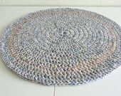 Crochet cotton rug - nursery -  bathroom - blue and pink  - wool free - vegan -  shabby chic  recycled eco friendly