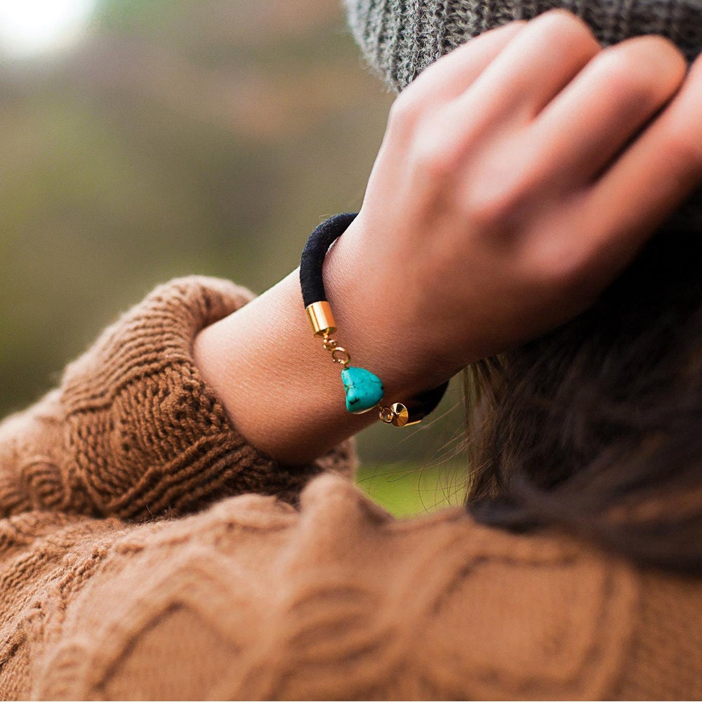 turquoise stone rope bracelet // INDIAN SUMMER // black & gold