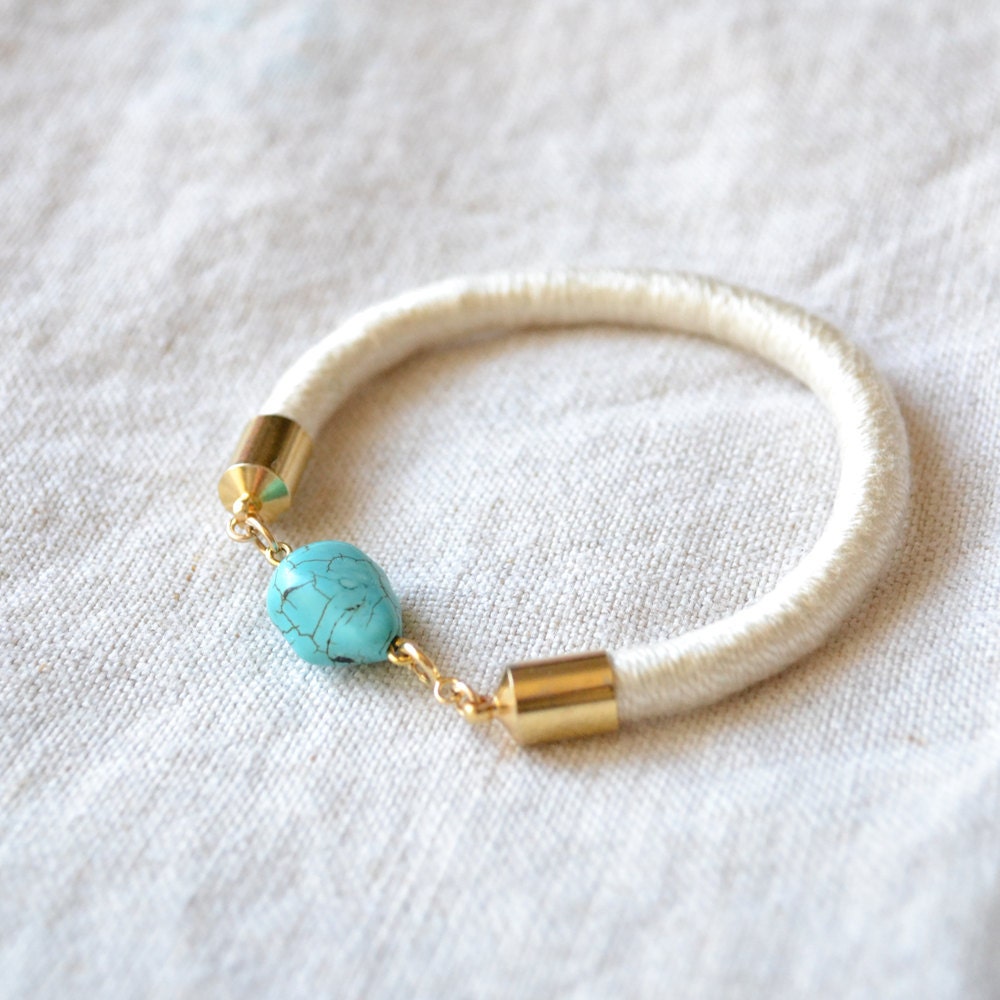turquoise stone and rope bracelet // INDIAN SUMMER // cream & gold