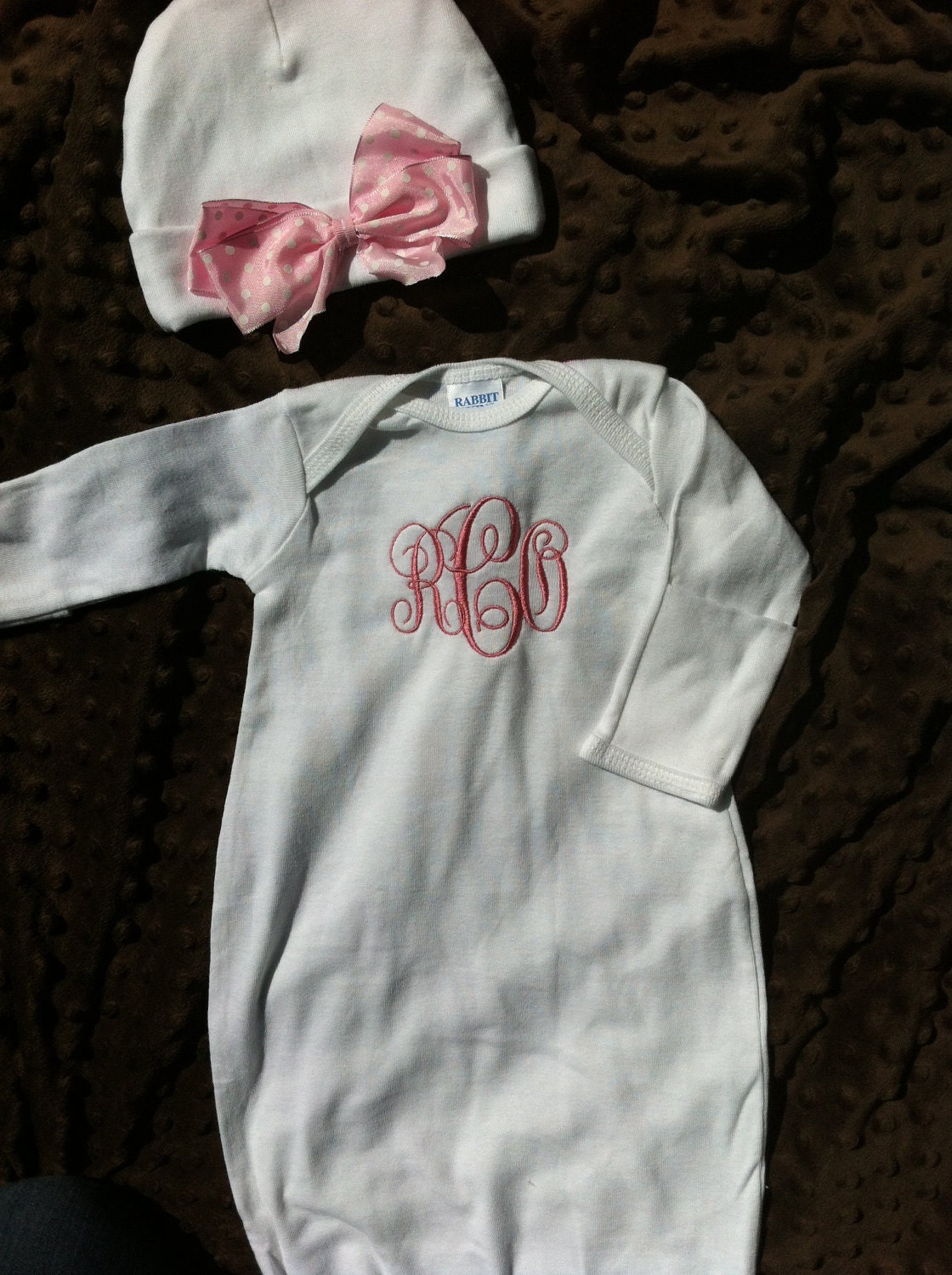 Personalized Infant Gown and Hat - Newborn Gown - Monogrammed Baby Gift - Baby Girl or Baby Boy