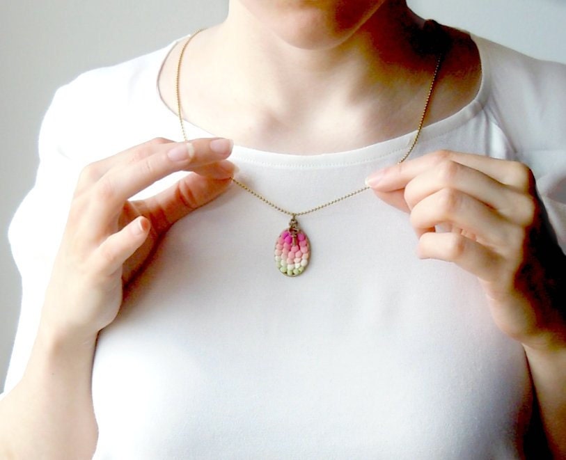 Colorful cameo pendant with key charm - from light mint green to bright pink