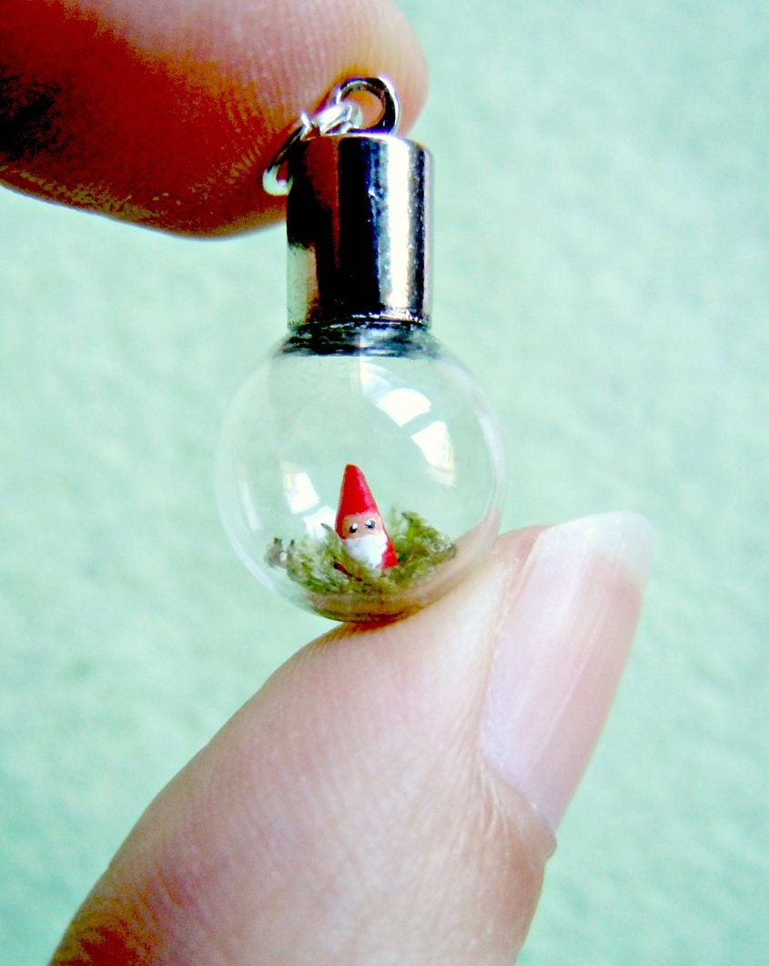 Tiny gnome pendant - micro terrarium vial