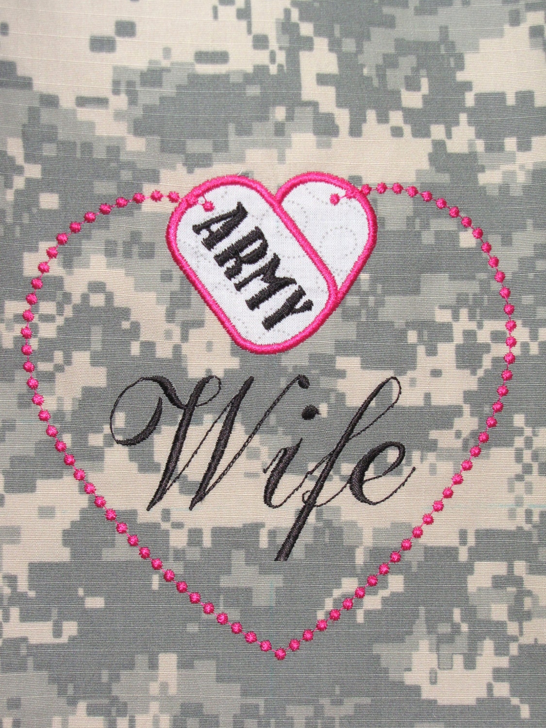 SALE - ARMY Wife tote pink, zebra, dog tags wife ReadY to ShiP