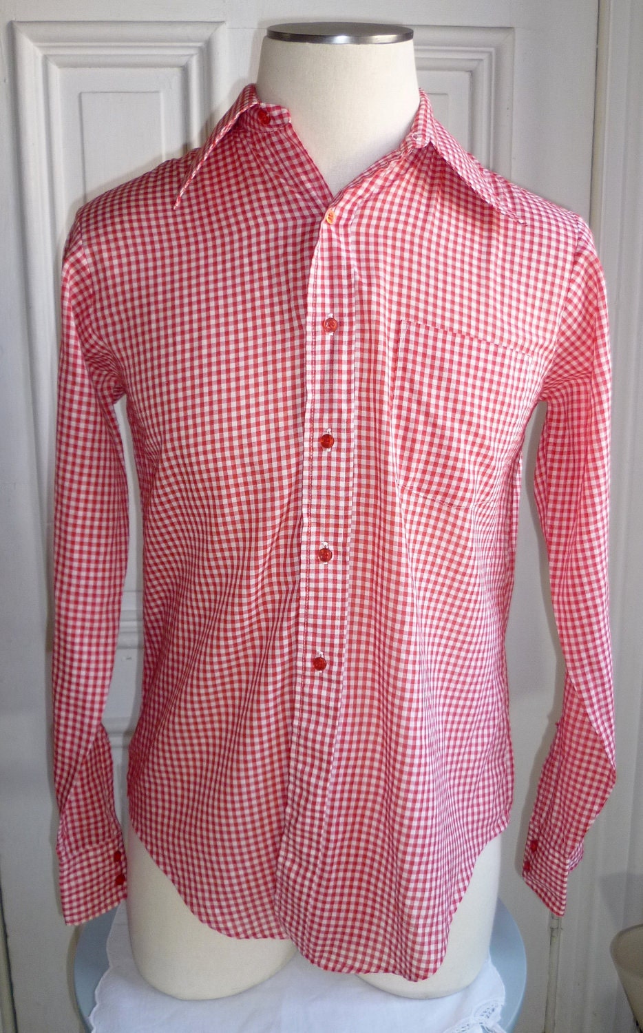 Vintage 70s Darwin Gingham Mens Shirt-M