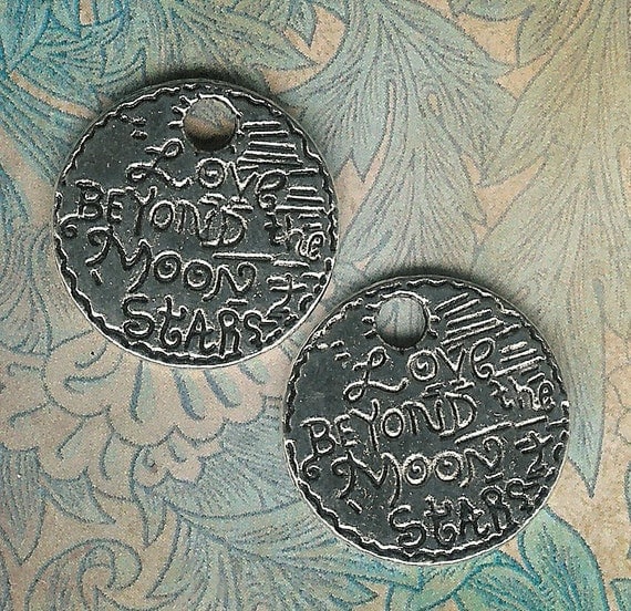35% off SALE-Low Close Out Price-Antique Silver Love Beyond the Moon and Stars Charm- 6 pieces