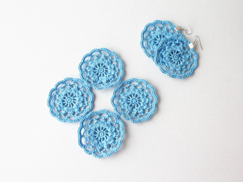 Blue crochet flower appliques for jewelry making Gift wrapping Garland making Scrapbooking easter decor decoration embellishment ohtteam