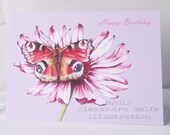 Butterfly on flower illustrated greeting card