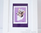 Queens diamond jubilee corgi in a stamp illustrated 8 x 6" wall art print
