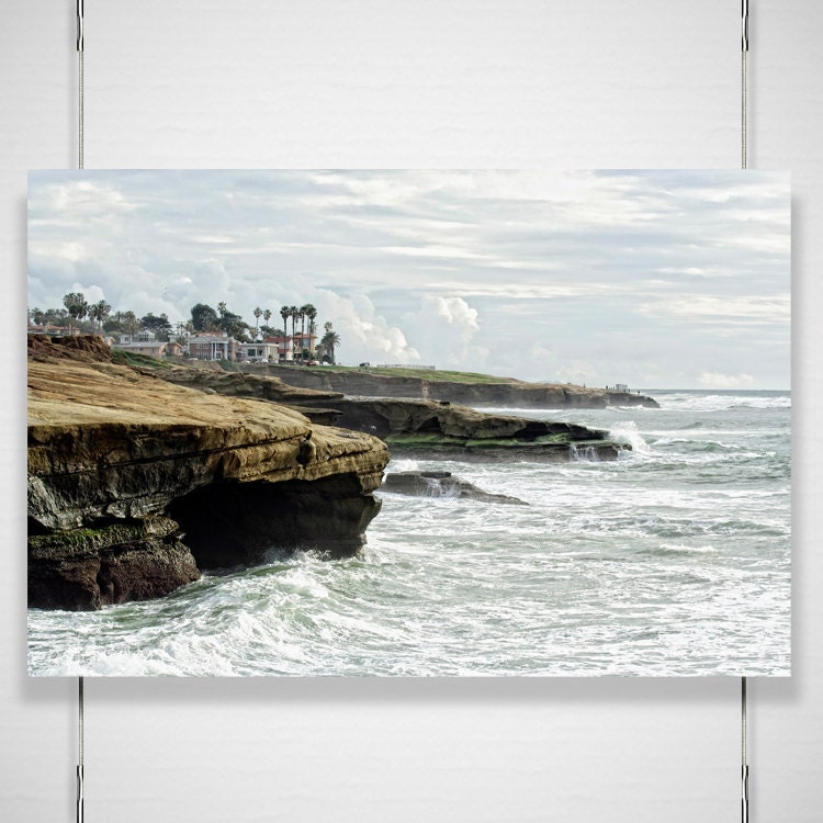 Sea Cliffs Photography - 8x12 photograph print - coastline Sunset Cliffs La Jolla California beach cottage office wall room decor 'Iron Sea' - BokehEverAfter