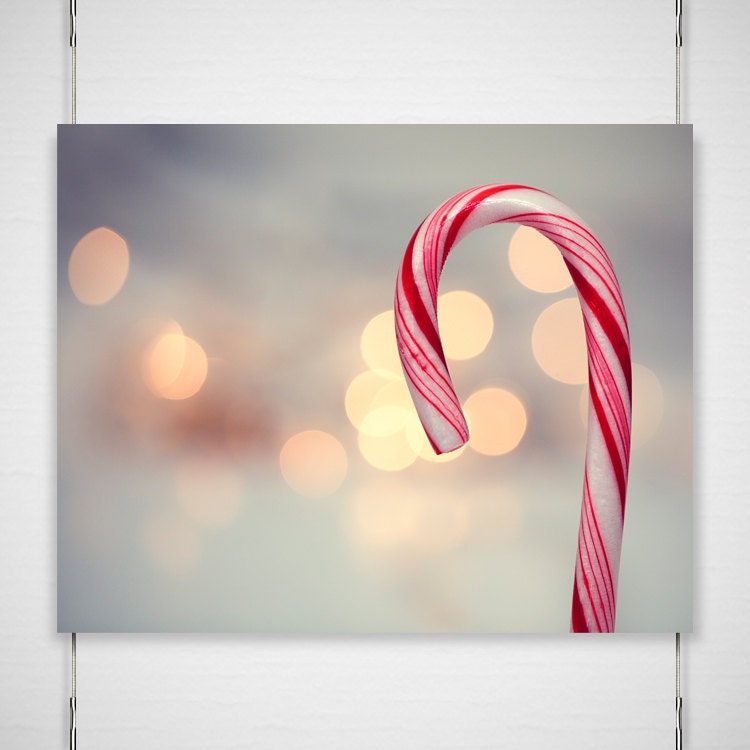 Christmas holiday photography - 8x10 red white festive striped snowy winter holiday wall home decor 'Candy Cane' - BokehEverAfter