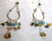 SALE SALE  -  Brown Teal Gemstone Earrings, Garnet Apatite Tourmaline Citrine Wire Wrapped SP Earrings, Handmade Earrings