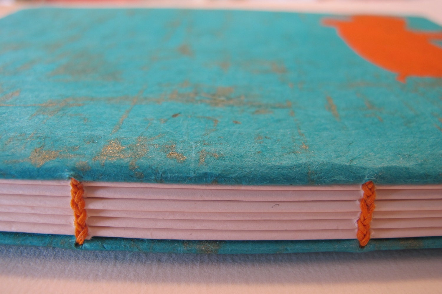 Rhino Handmade Journal Notebook: Turquoise and Orange Rhinoceros Coptic Bound Book