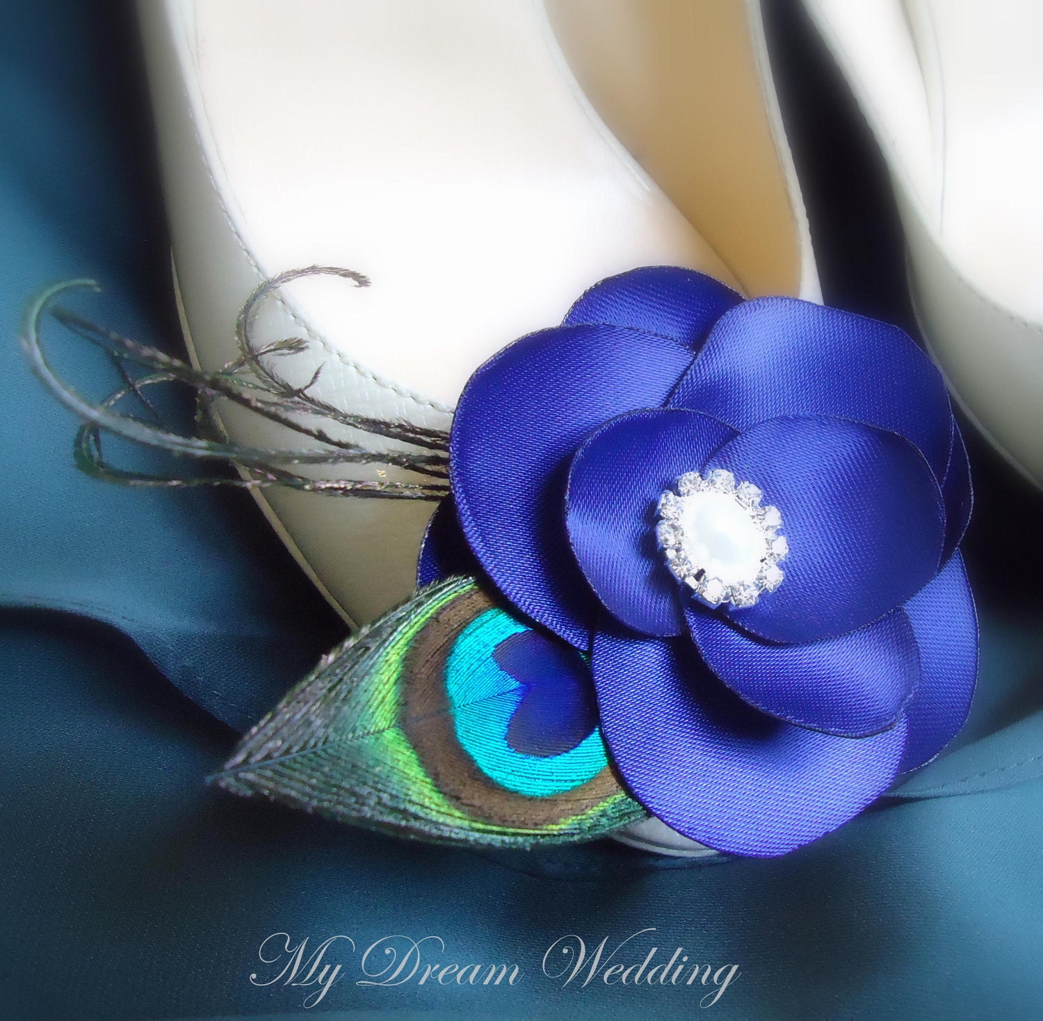 Peacock Feathers Shoe Clips. Royal Blue shoe clips for Wedding, Brides, Bridesmaids, Special Occasion -VANESSA-