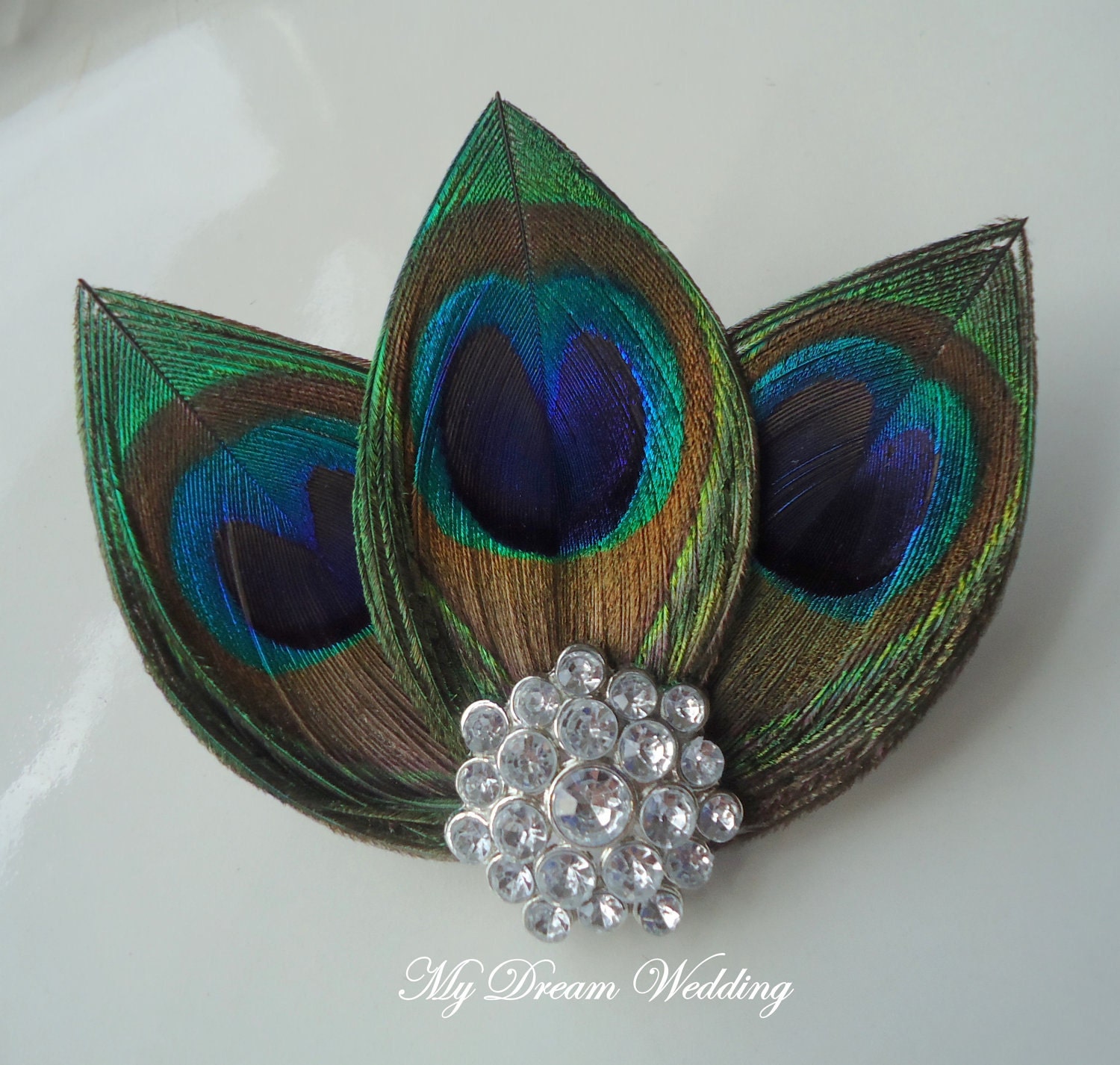 Peacock Hair Clip. Hand form peacock leaves Hair Clips.  -LISSA MARIE COLLECTION-