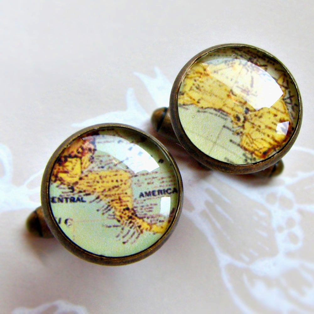 Custom Map CuffLinks - Antiqued Brass - Resin Waterproof - Wedding, Anniversary, Dad, Groom, Groomsmen - Perfect for Gifts