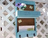 3 Hook Message Board..Mail Holder.. Vase Shelf.."OCEAN BREEZE BLUE"over "Blue Violet".. Shabby Chic Beach Cottage