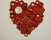 Heart, rolled paper heart, Original 3-Dimensional paper fine art, bright red heart
