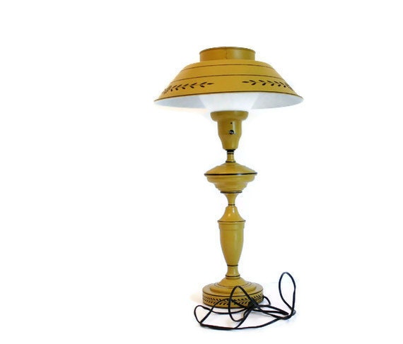 Vintage Tole Lamp with Milk Glass Shade