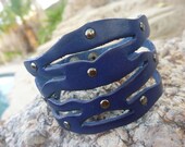 Blue Leather Bracelet/Wristband.Cuff.Bangle.Unisex. Women.Men.