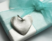 Mini Heart Fingerprint Charm  Custom made keepsake of pure .999 Fine Silver for Charm Bracelet, Pendant, Necklace Mother's Day Gift
