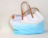 CANVAS TOTE BAG...Aquamarine (with leather strap)....medium size (featured on Etsy front page)