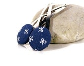 Blue Fabric Buttons, Set of  Hair Barrettes, Fabric Covered Button, Bow Fabric Buttons, Hair Accessories