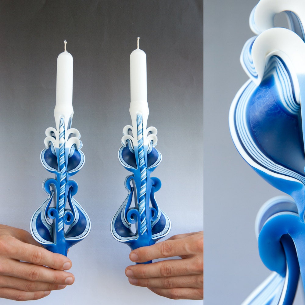 Set of 2 taper carved candles
