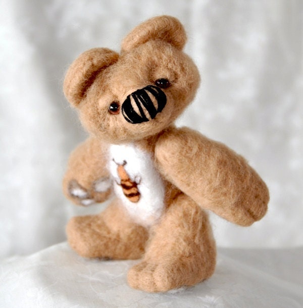beige sweet Artist Teddy Bear Handmade Needle Felted - OOAK - gift idea