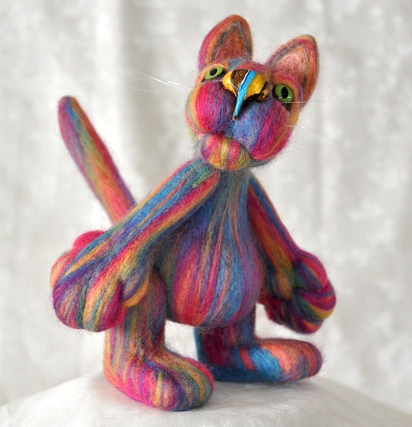 Funky Cat variegated, soft, wool - OOAK Collectible - gift idea