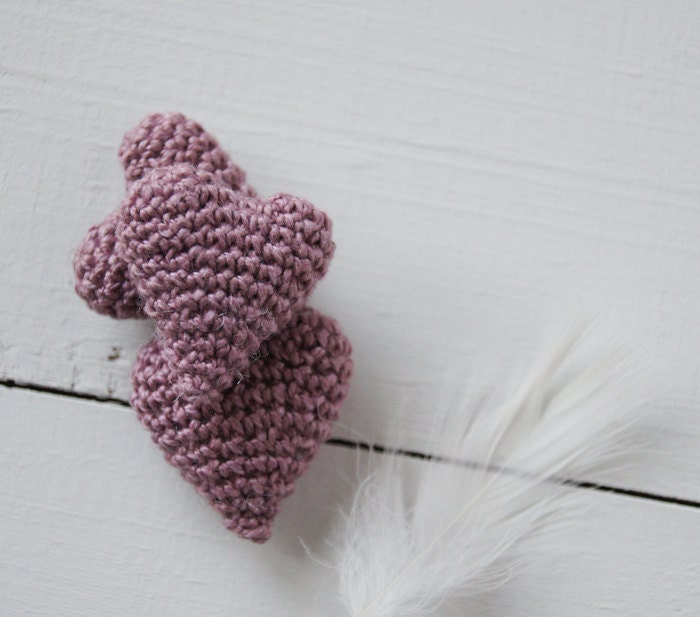 Set of 3 Crochet Hearts MINI in Mauve